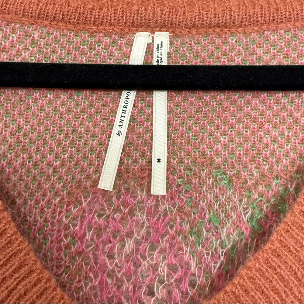 Anthropologie Drop Shoulder Floral Rose V-Neck Sweater - Picture 9 of 14